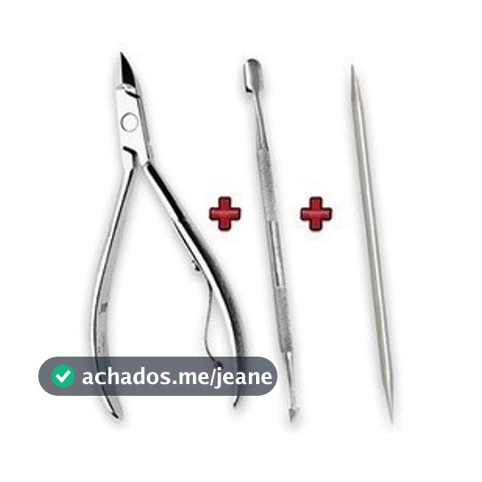 Kit 3 cutelaria profissional Alicate+espatula+Palito de inox. Unha, esmalte, gel, cetim, skin care