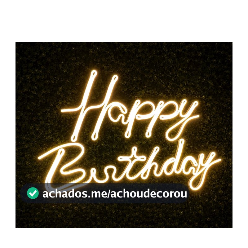 Painel Neon LED Happy Birthday Em Acrílico 50cm