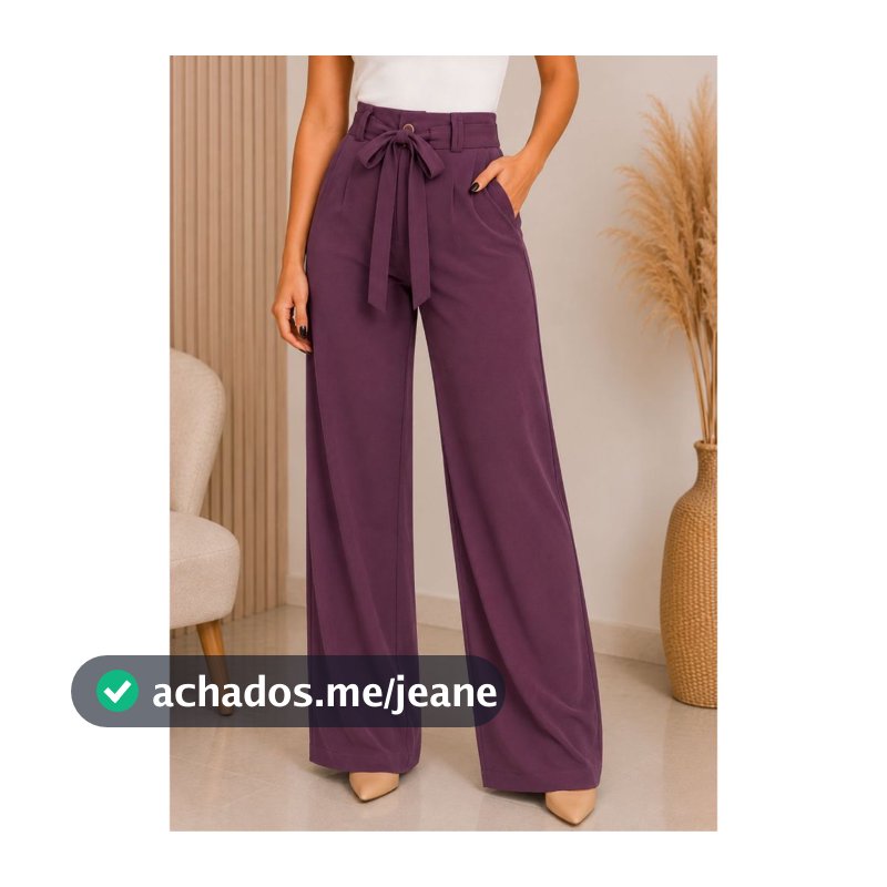 Calça Pantalona Feminina Marrant Wide Leg Cintura Alta Social Elegante Com Bolso Trabalho Marrant