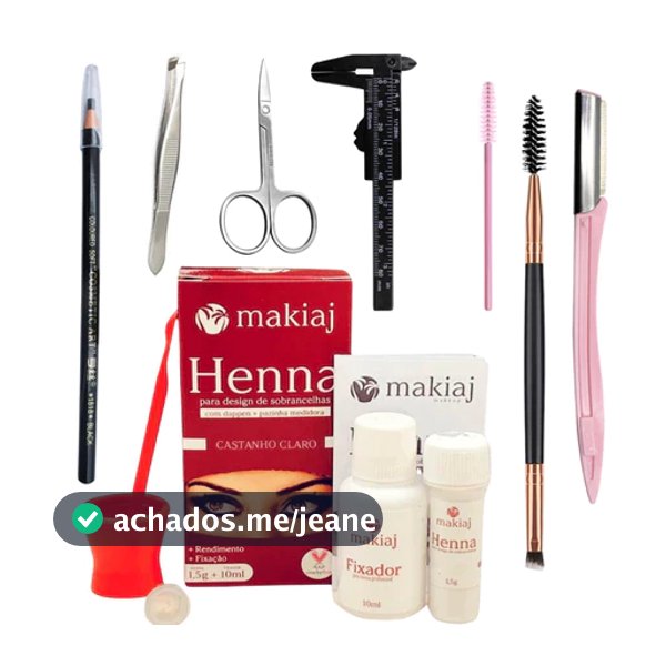 Kit Design de Sobrancelha Makiaj Henna + Navalha + Lapis + Pincel Duplo +Paquimetro + Escovinha ...