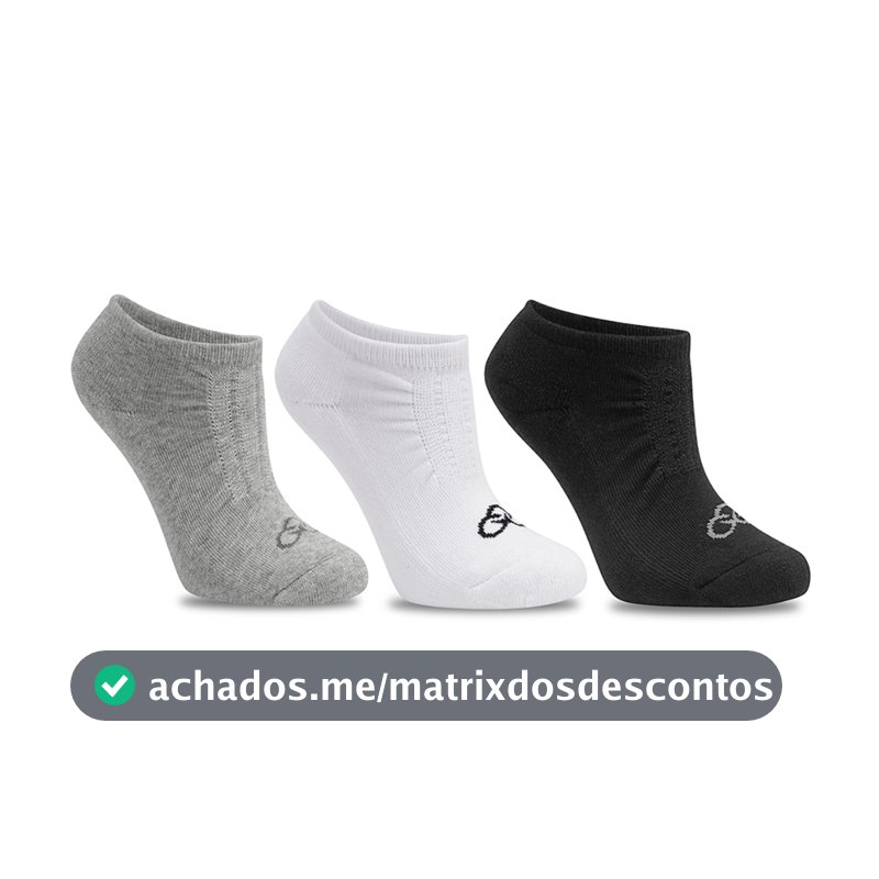 Kit com 3 Pares de Meia Unissex Preta, Branca e Cinza - Olympikus