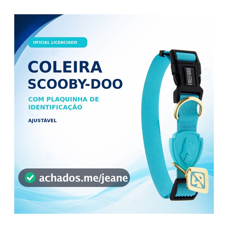 Coleira Scooby-Doo para Cachorro com Plaquinha QR Code de Identificação
