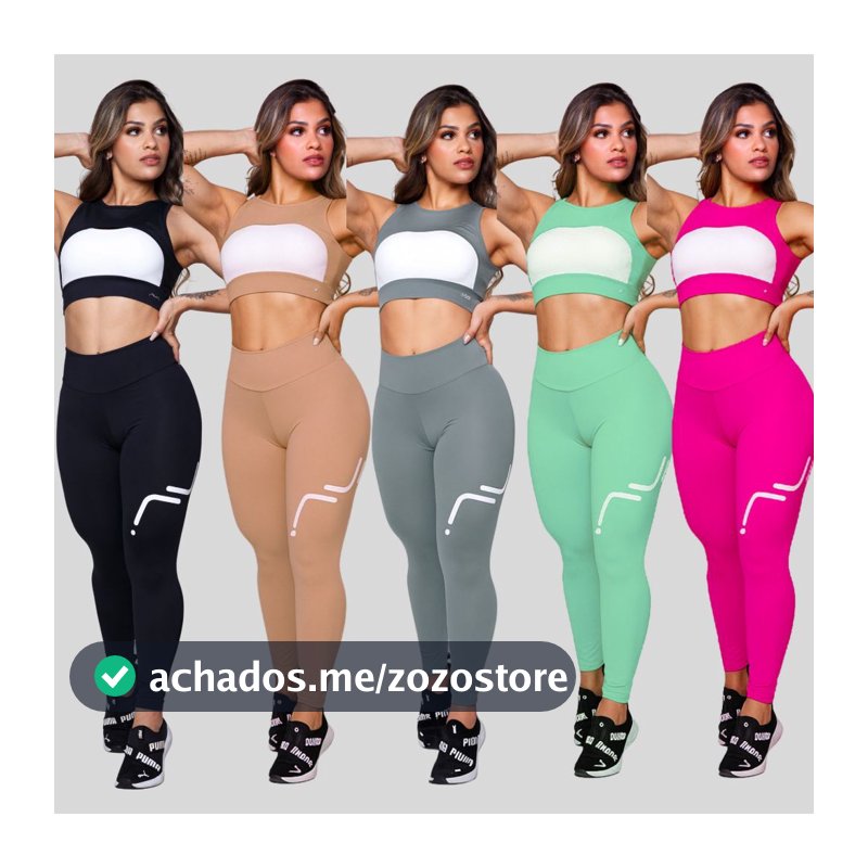 Conjunto Feminino Academia Suplex Poliamida Top Com Abertura e Legging Silk AVA Fitness