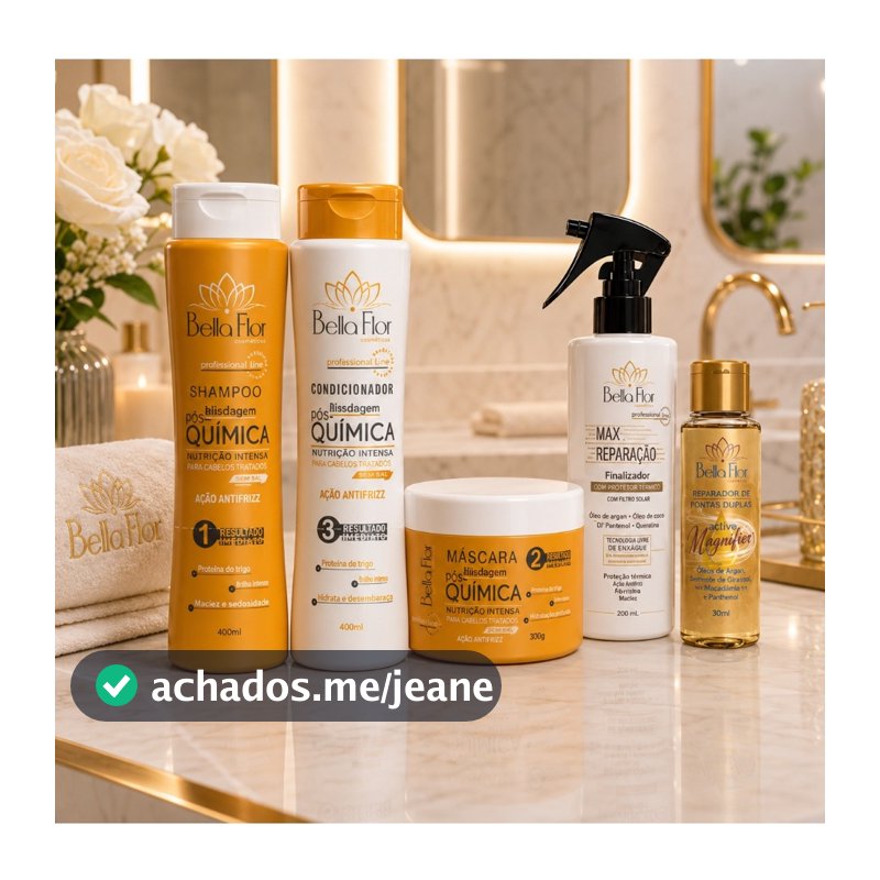 Kit Pós-Química + Max Reparação + Reparador de Pontas Duplas 5 produtos Bella Flor Hidratação Reparação Profissional