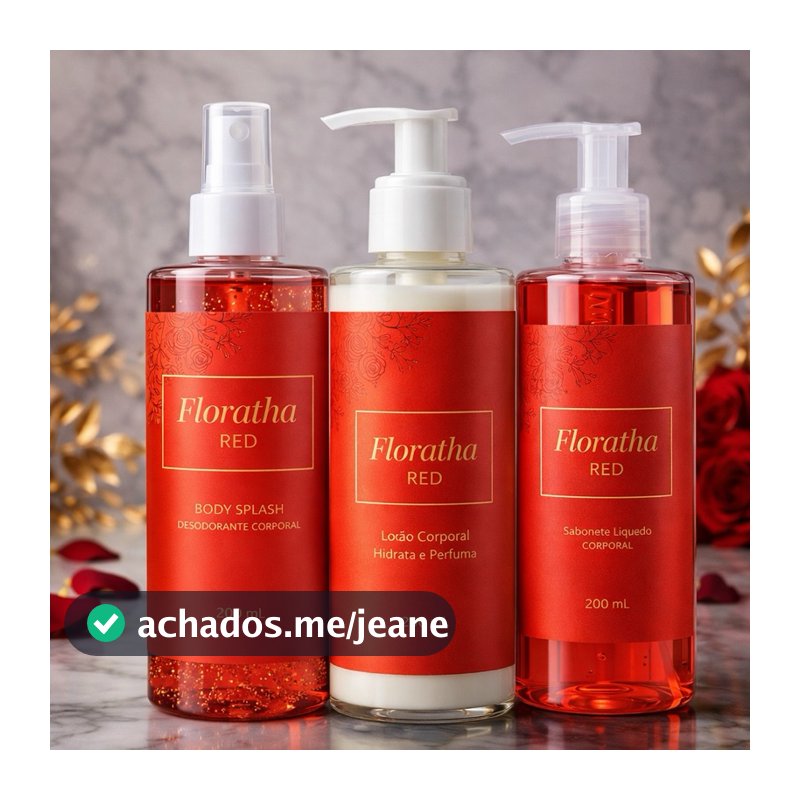1 Kit Feminino Body Splash Florata Red com gliter 200Ml + 1 Hidratante 200ML + 1 Sabonete 200Ml