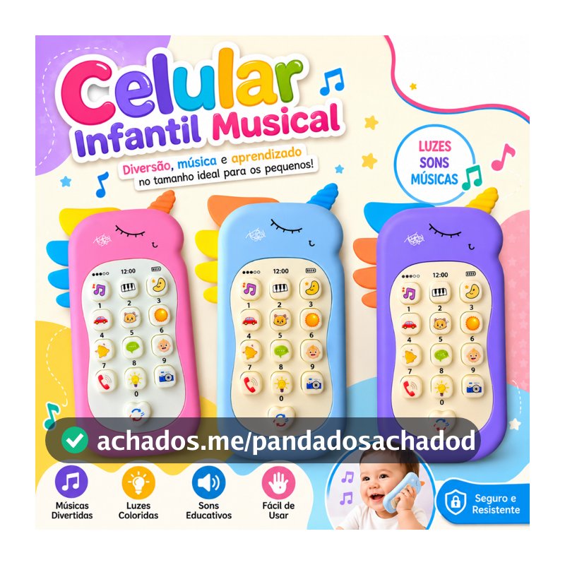 Celular Infantil Telefone Interativo Musical Unicórnio Bebê ou Dinossauro
