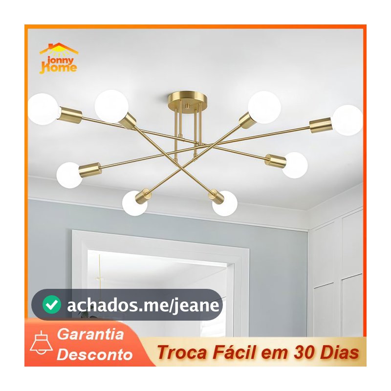 Pendente Moderno Lustre Dourado 3 cores em 1 Luz 8 Lâmpadas De Teto Para Quarto Cozinha e Sala