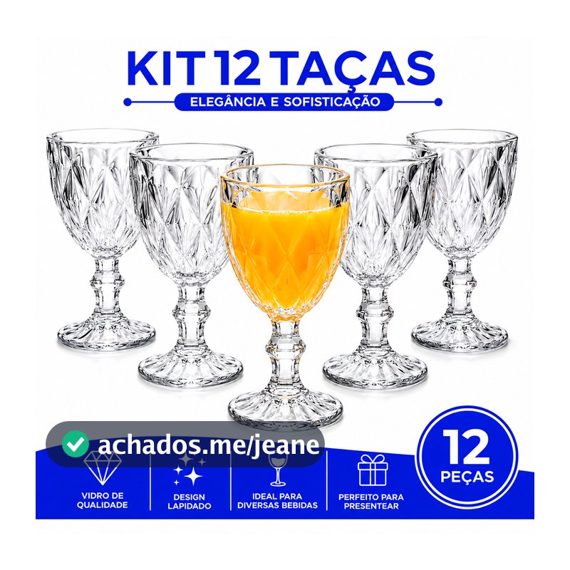 Jogo Taças Vidro Diamond Bico Jaca Abacaxi Conjunto Taça Para Água Vinho Tinto Suco Diamante