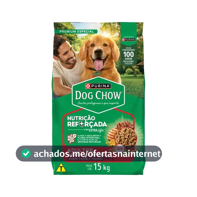 DOG CHOW RAÇÃO Cães Adultos EXTRALIFE Carne e Frango Médios e Grandes 15Kg