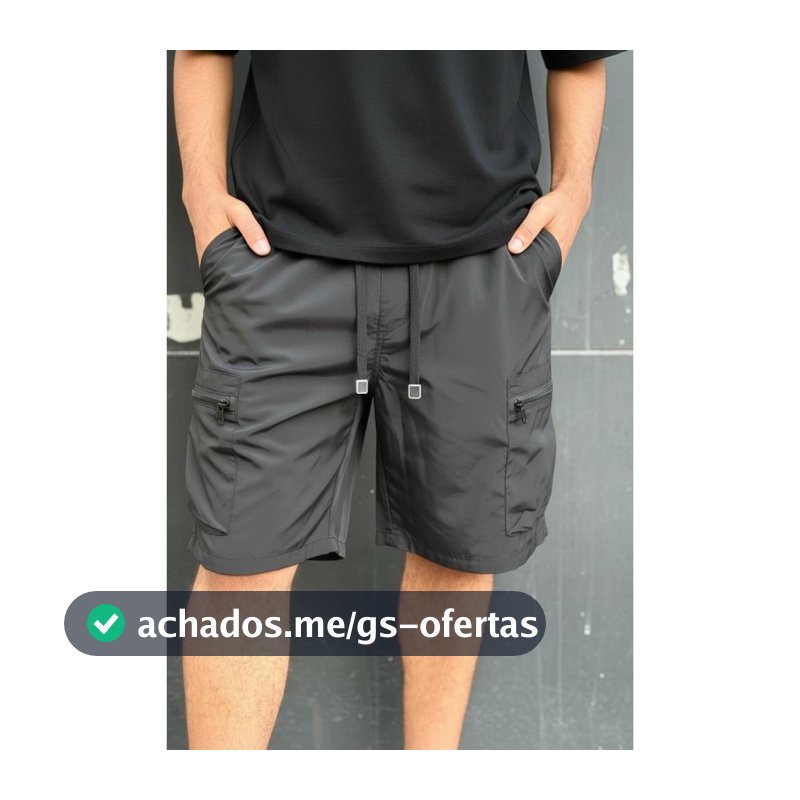 Bermuda Masculina Tactel Cargo Premium Techwear Streetwear com Bolso Zíper