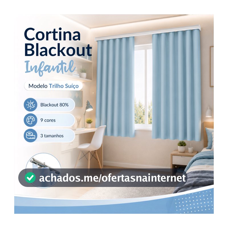 Cortina Infantil Blackout Trilho Suíço Corta Luz Quarto Bebê Varias Cores