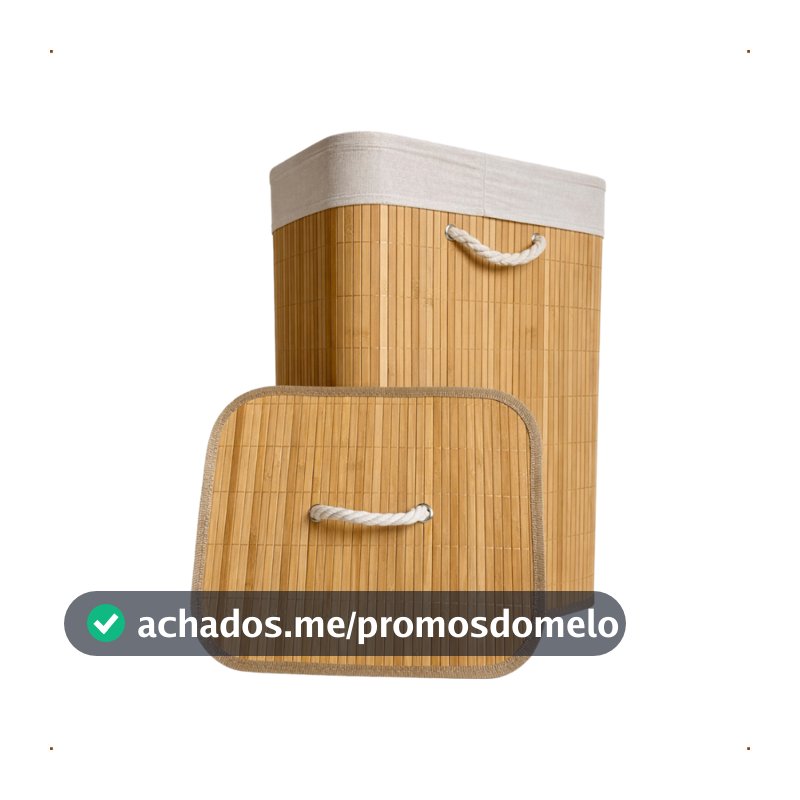 Cesto de Roupa Suja Bambu com Tampa 72L Litros Grande Organizador Banheiro