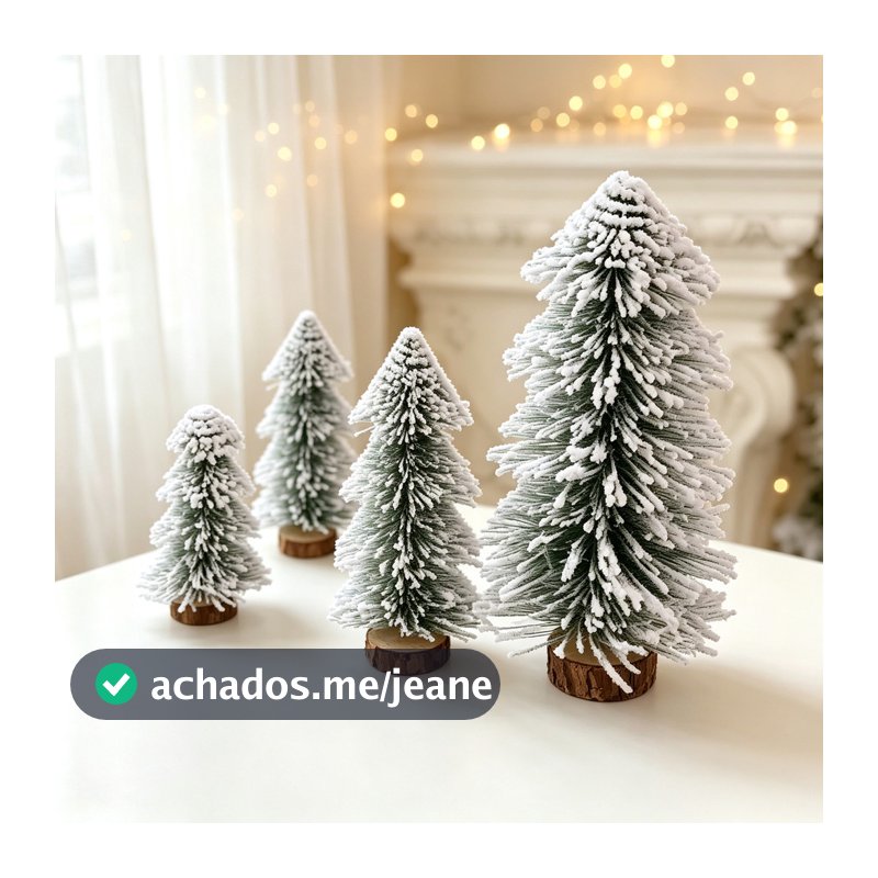 Mini Pinheiros Com Base De Madeira-Estatuetas De Natal Flocadas Para Decoração De Mesa , Prateleira E Manto