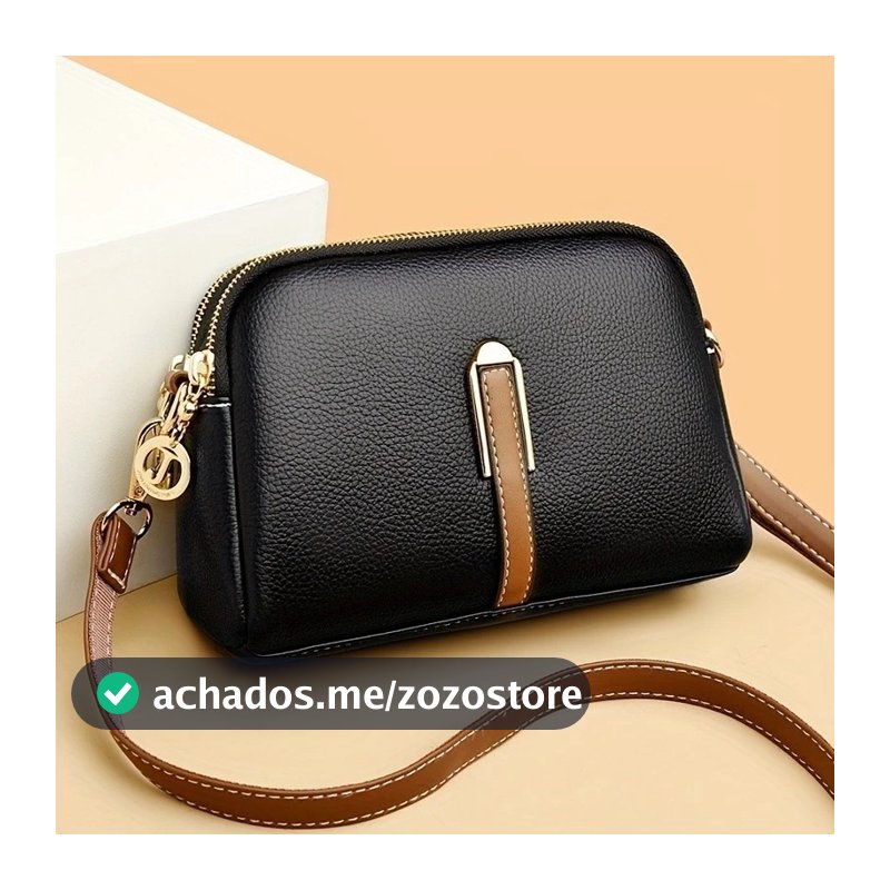 Bolsa Transversal Feminina Preta Pequena Multi Bolsos Casual Moderna para Celular