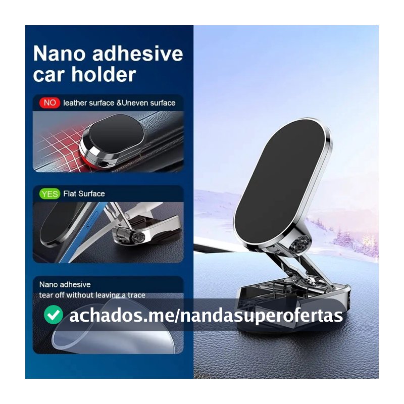 Suporte Magnético Dobrável Telefone Carro Metal Universal Móvel Montagem Magnética Ar Zapstore