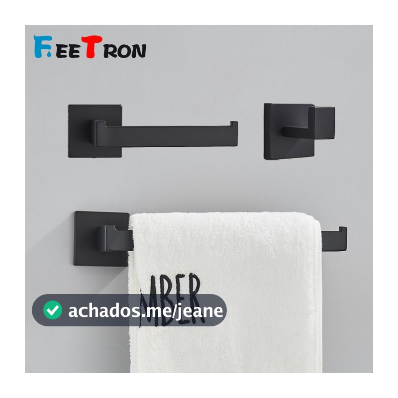 Suporte Banheiro Barra de Toalha Preto Aço Inox 304 Porta Papel Higiênico