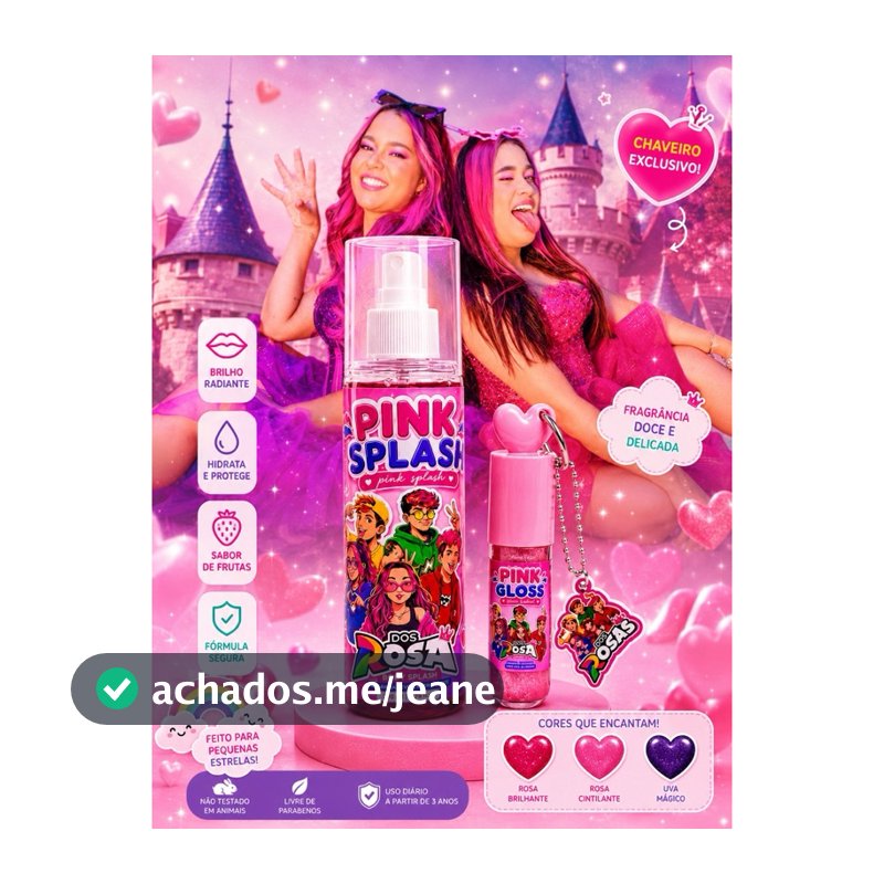 KIT Body Splash Infantil + Gloss Labial Emilly Vick Duas Princesas Os Rosas Kit Menina Lançamento Chaveiro