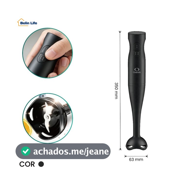 Mixer de Mão Elétrico 200W 2 Velocidades Lâmina Inox 304 Prático para Cozinha Preto
