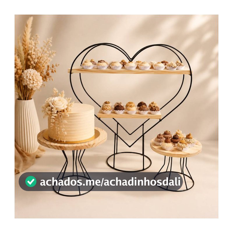 Kit Boleiras Madeira Pinus Doceira Coração Suporte Doces Festa