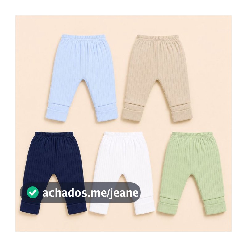 Kit 5 Peças Mijão canelado 100% Algodão Pé Reversível Bebe Menino
