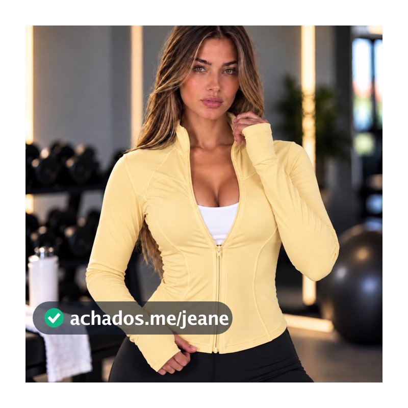 Jaqueta Fitness Feminina Manga Longa com Zíper Modeladora Acinturada Academia Corrida Yoga Quick Dry