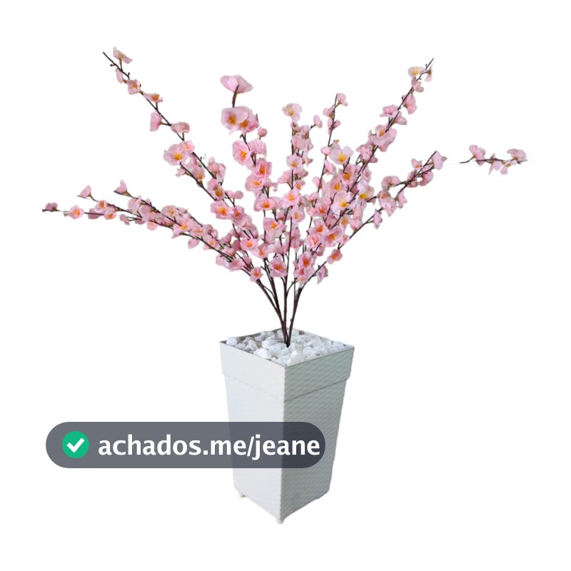 Planta Artificial Cerejeira Rosa Bebe Com Vaso De Rattan Decorativo