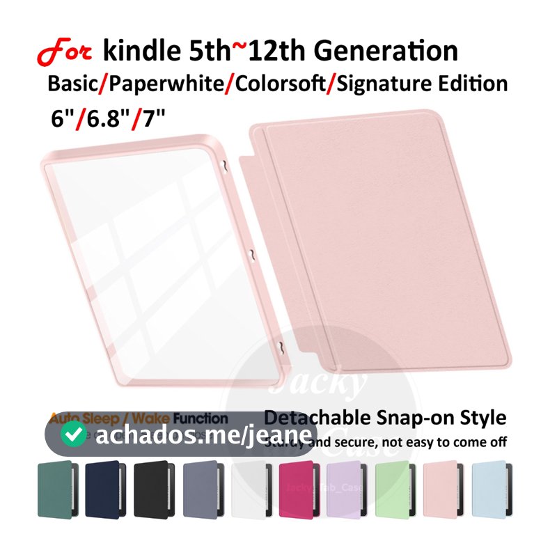 Para Kindle 6 6.8 7" 12ª 11o 10ª 8a 7 Geração Paperwhite Signature Edition Colorsoft 1a Capa Acrílico Detachável Snap-on