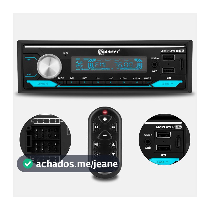 Taramps G2 Amplayer Rádio Automotivo 400W RMS Bluetooth 5.3 SD USB RGB 4 Canais