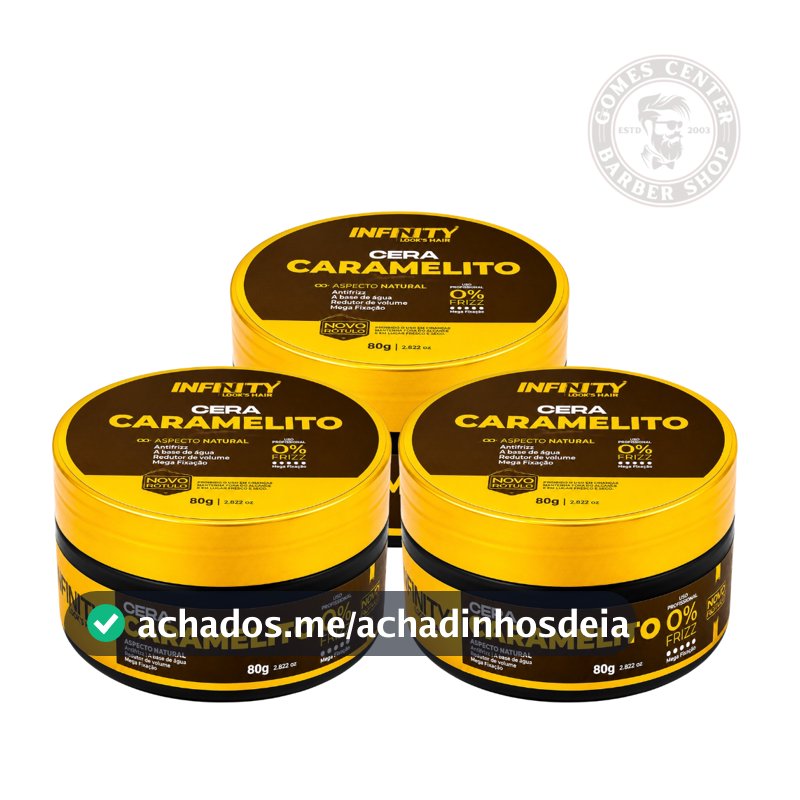Kit 1x à 3x Pomadas Cera Caramelito 80g Infinity Classe A - Antifrizz Penteados Modela Alta Fixação Hidrata os Fios Fox