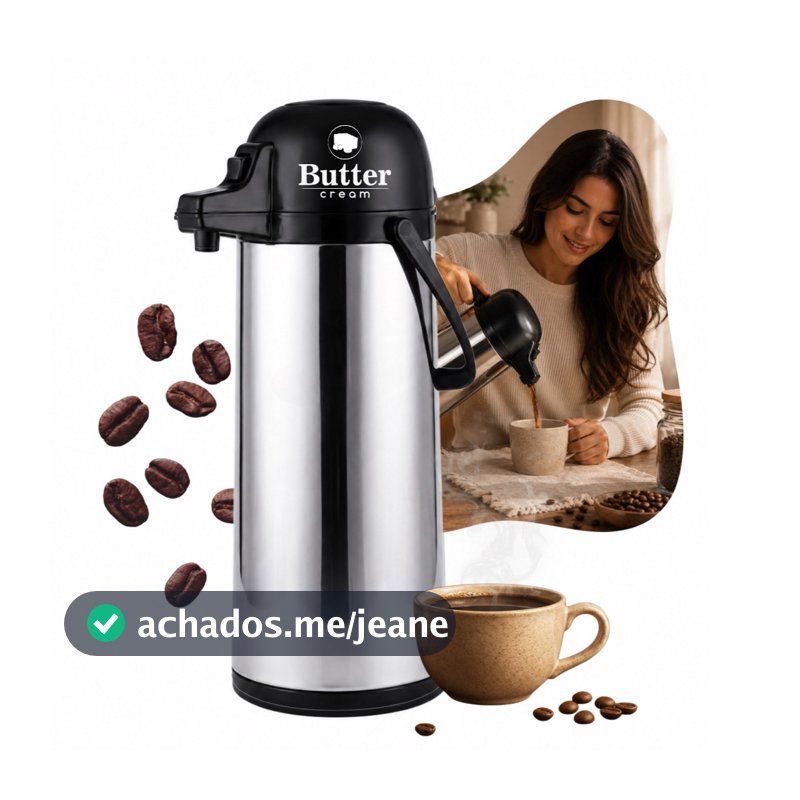 Garrafa Térmica Inox 1,9L Apertar Pressão Bebidas Café Quente Água Pump Butter Cream