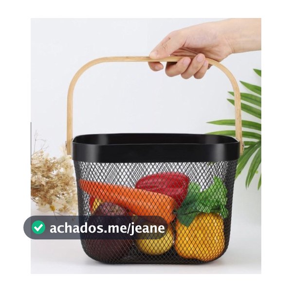 Cesto Fruteira Organizadora Multiuso Com Alça Em Madeira
