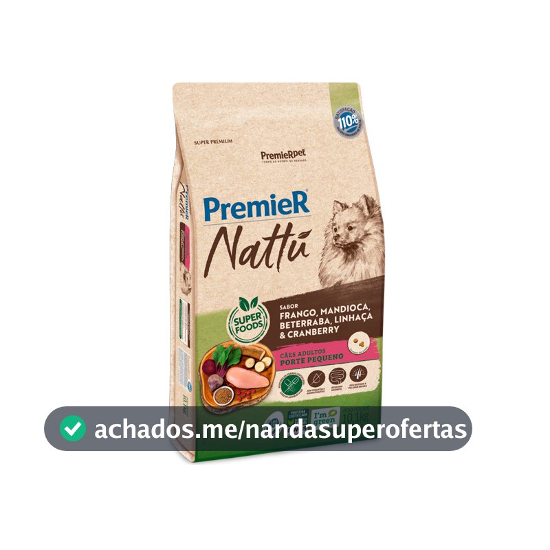Ração para cães adultos porte pequeno Premier Nattú frango com mandioca - 10,1kg