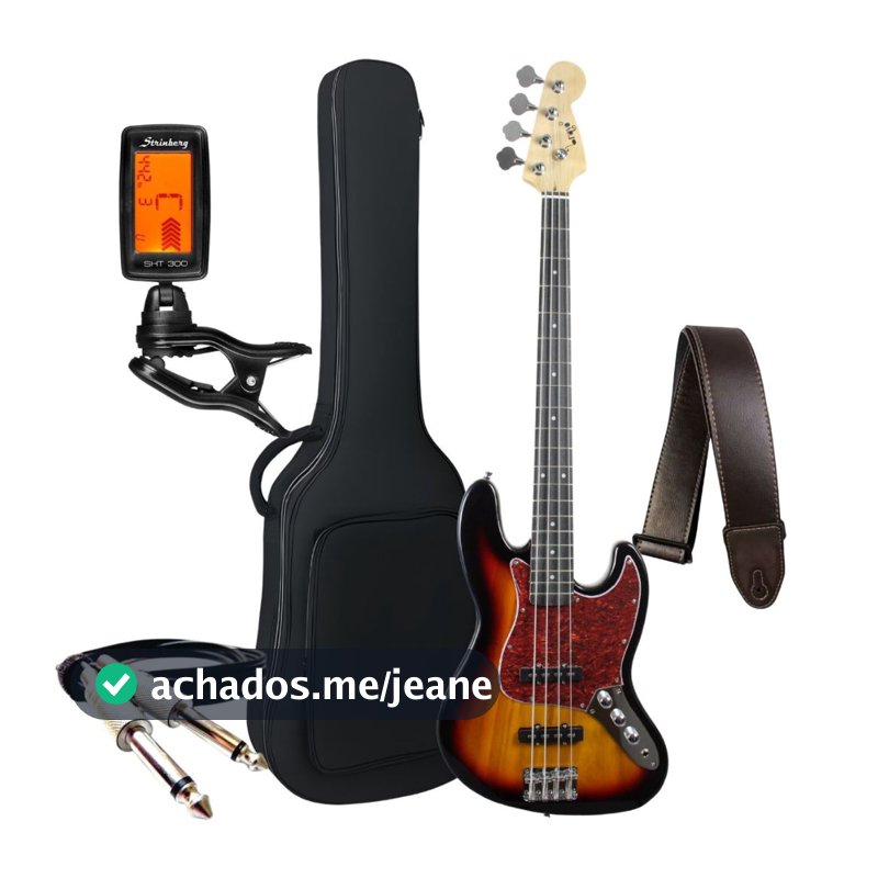 Kit Contra Baixo Bravo 4 Cordas Bb100 Passivo Jazz Bass + Acessórios