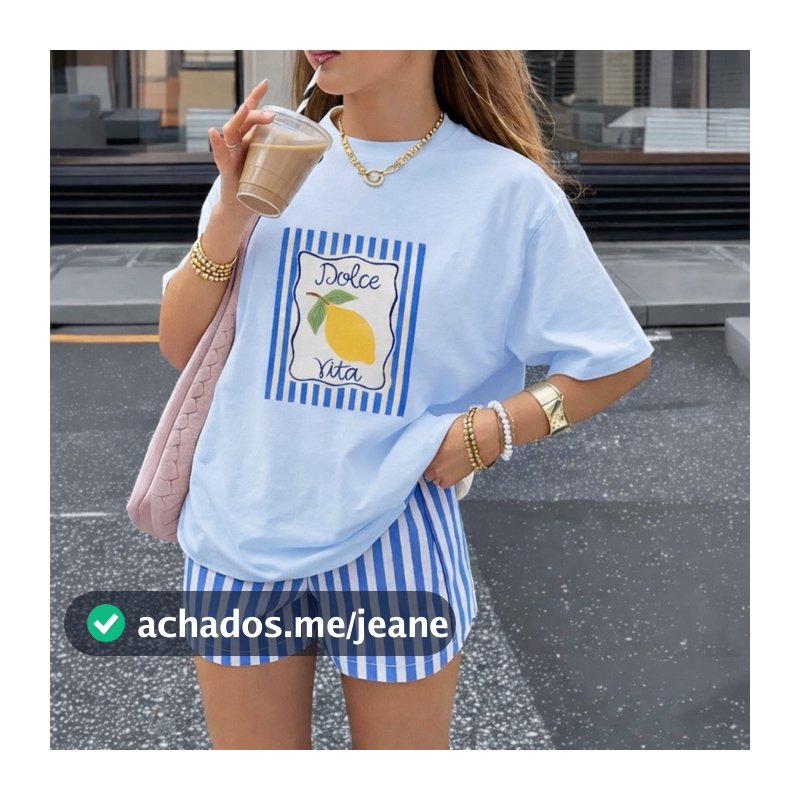 Camiseta Feminina Dolce Vita Limão Oversized Algodão Premium Moda Verão Casual Trendy