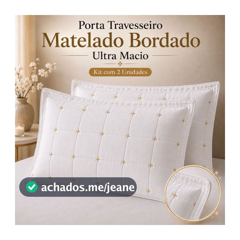 Kit 2 Porta Travesseiros Matelado Bordado 70x50 Ultra Macio Branco Luxo Premium para Cama