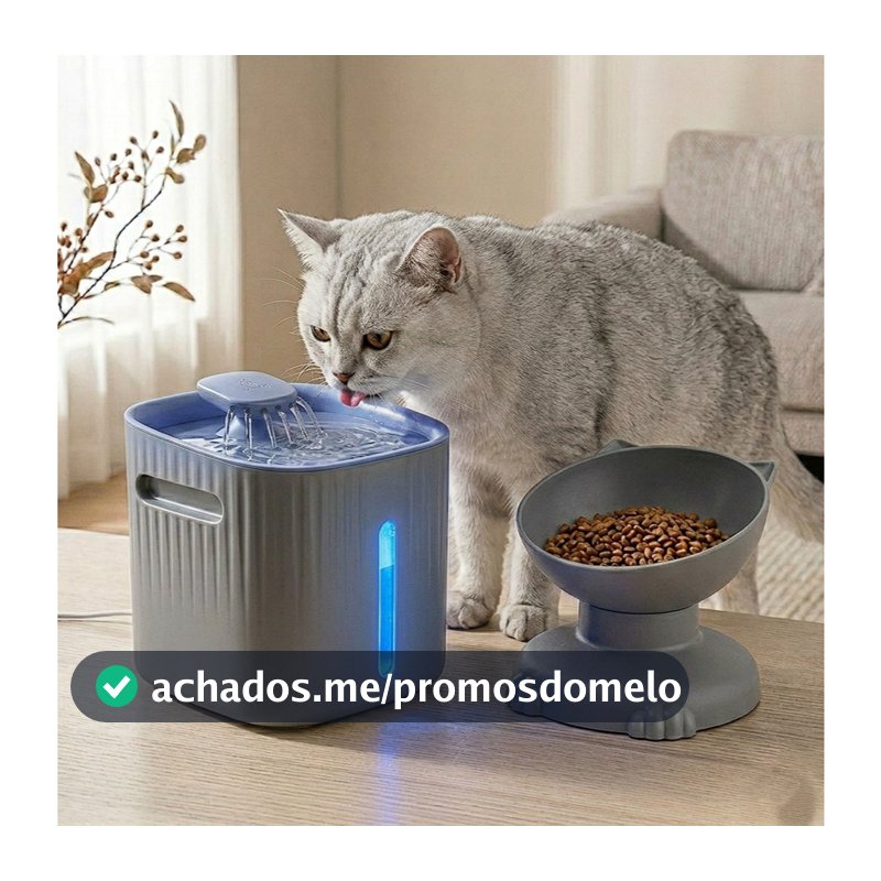 KIT HIDRATAÇÃO PLUS LUME – Fonte Silenciosa com Filtro e Comedouro Acoplado para Gatos  – Funcionamento Silencioso e USB