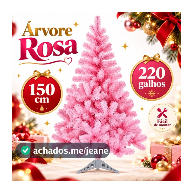 Pinheirinho  Arvore de Natal 150CM Rosa Elegante Natalina Luxo Festa 200 Galhos Papai Noel Decoração