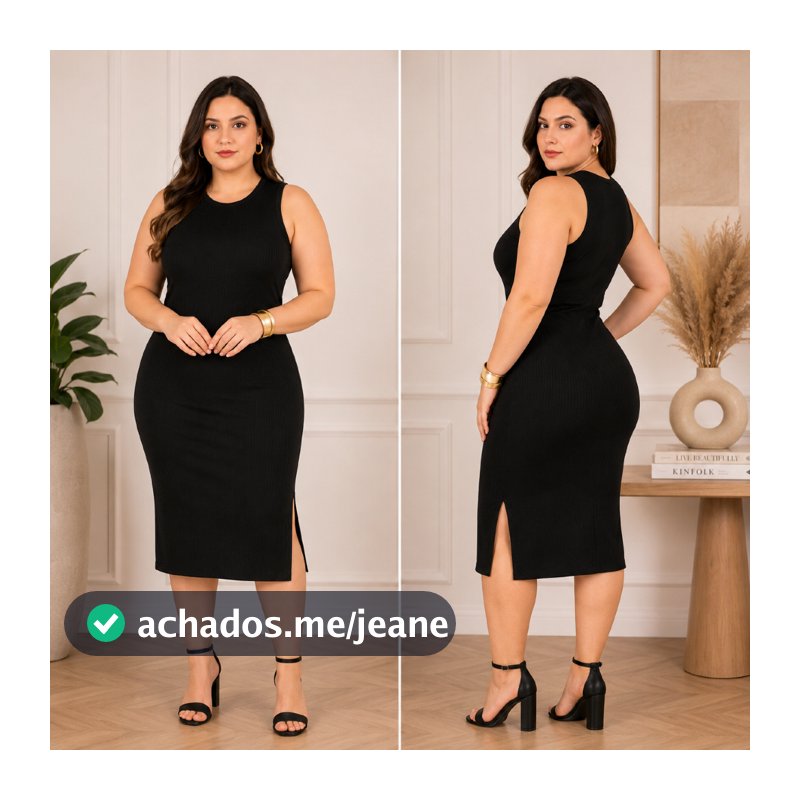 Vestido Midi regata com Fenda lateral Canelado Feminino