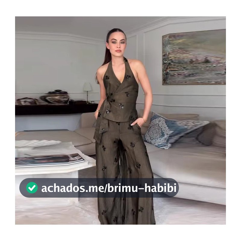 Conjunto Casual Elegante Com Decote Em V E Tiras , Gola Halter , Costas Nuas Calças Largas 202607A