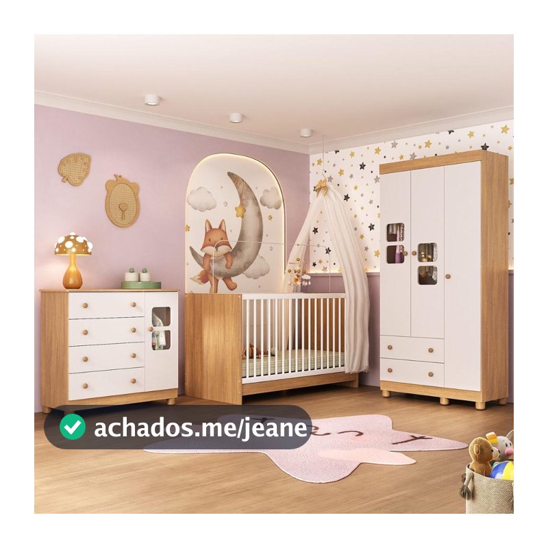 Quarto de Bebê Completo com Berço 3 em 1 para Colchão 130x60cm Sol Multimóveis MP4526