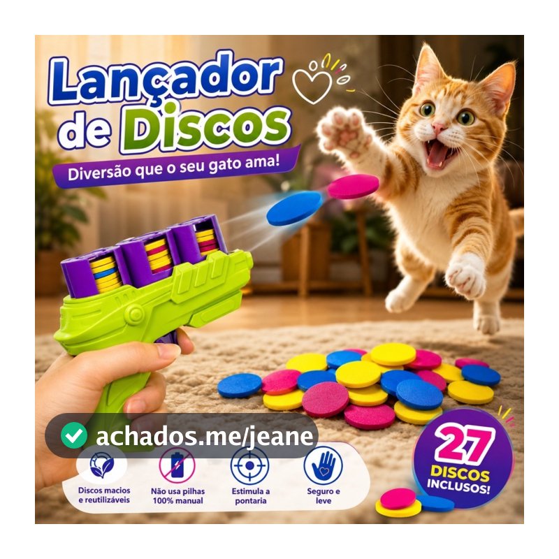Brinquedo para Pets Lançador de Discos Voadores com 27 Discos Macios Reutilizáveis