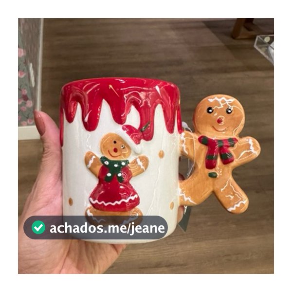 Caneca natal para chá ou café de cerâmica com Asa de Cookies Natal | Biscoito 300ml