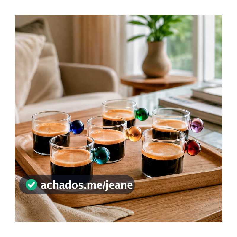 Kit 6 Xícaras de Café Caneca Borossilicato Vidro Térmico 80ml Elegante Resistente