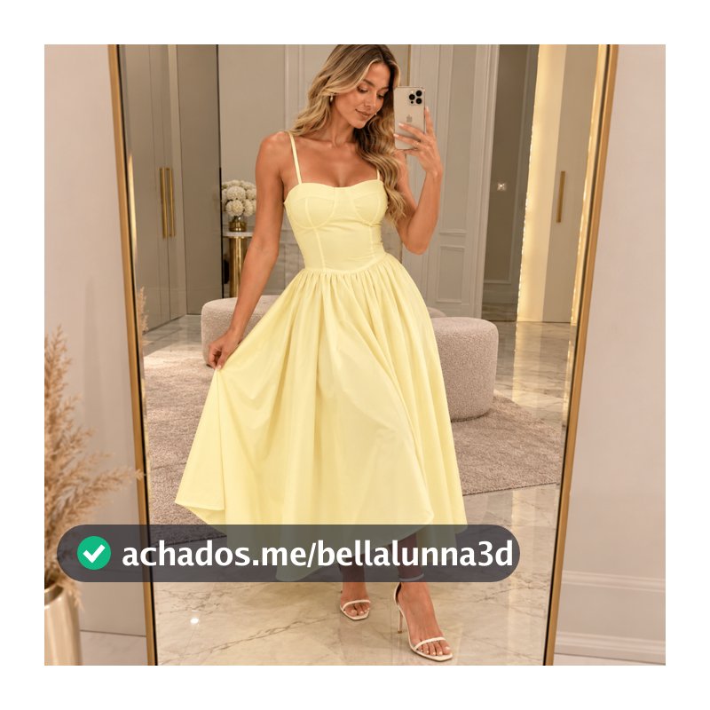 Vestido Midi Feminino Elegante com Bojo Estruturado Saia Rodada
