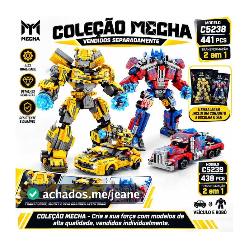 Robô De Montar Criança Bloco De Construção 2em1 Carro Transformável Infantil Brinquedo Educativo Colecionável Mecha