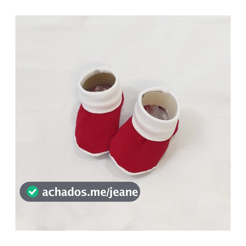 VERMELHO E BRANCO LISO Sapatinho Pantufa para Recém Nascido Bebê 100% Algodão Antialérgico e Macio
