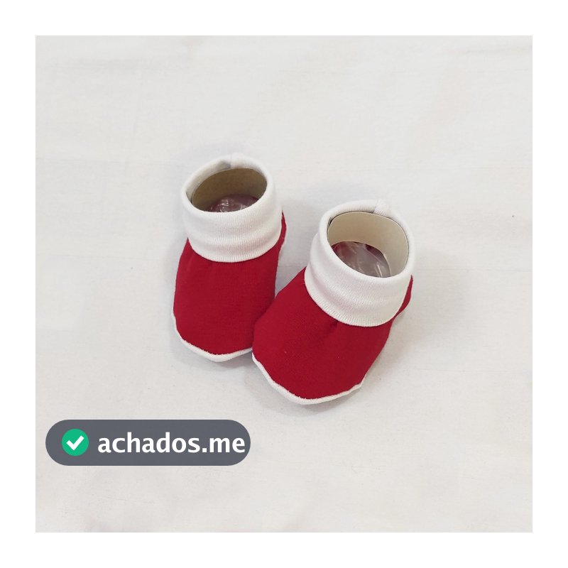 VERMELHO E BRANCO LISO Sapatinho Pantufa para Recém Nascido Bebê 100% Algodão Antialérgico e Macio