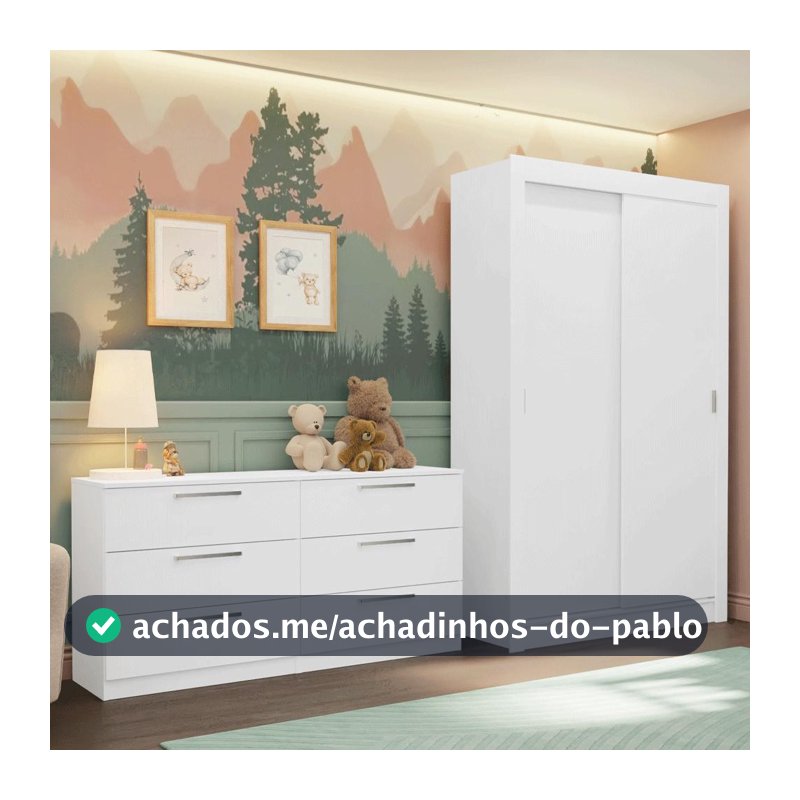 Conjunto Quarto Infantil com Guarda Roupa 2 Portas e Cômoda Madesa