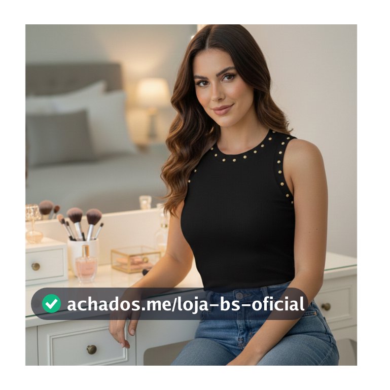 Regata Ribana Lisa Com Aplicação Feminina - Casual - Tendencia - Trabalho