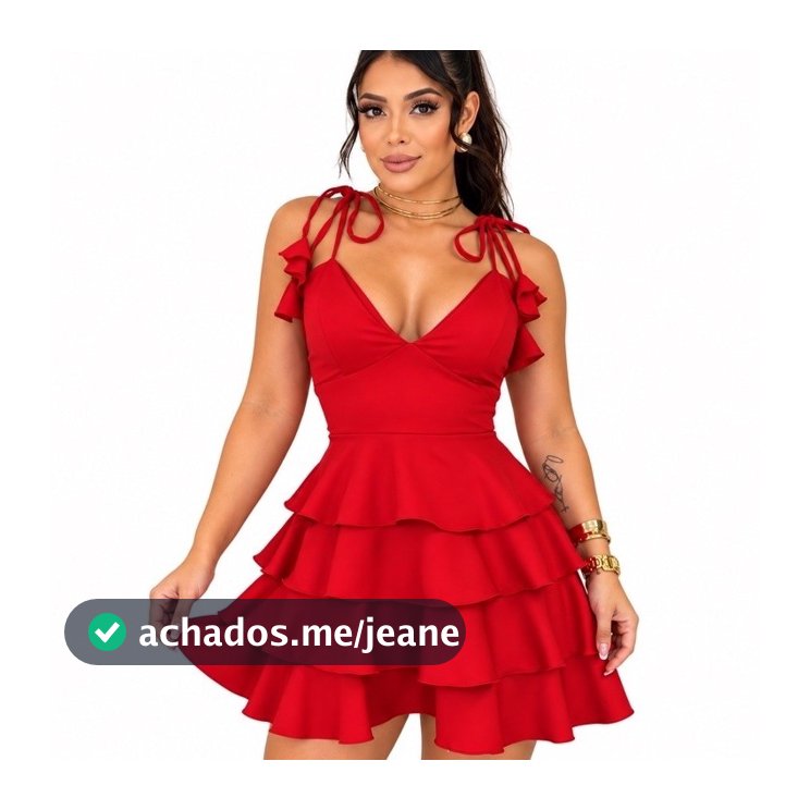 Vestido de babado alcinhas de amarrar decote em V estilo festa casual moda paty 10